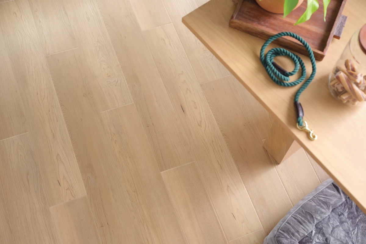 Luxury vinyl plank flooring in a clean room scene