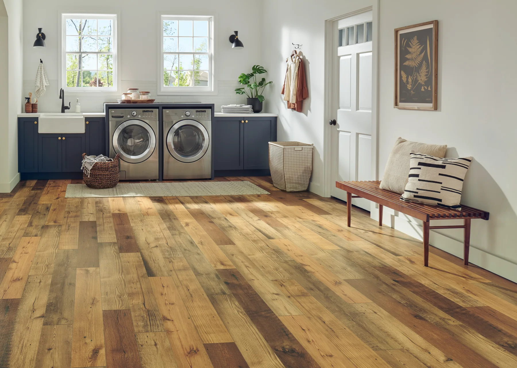 Laminate flooring installed in a laundry room