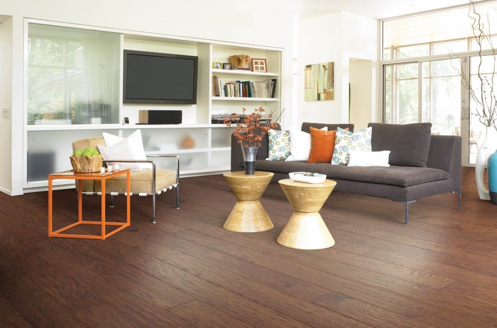 Modern living space with hardwood floors