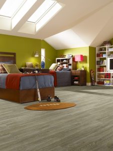 Modern bedroom with vinyl flooring