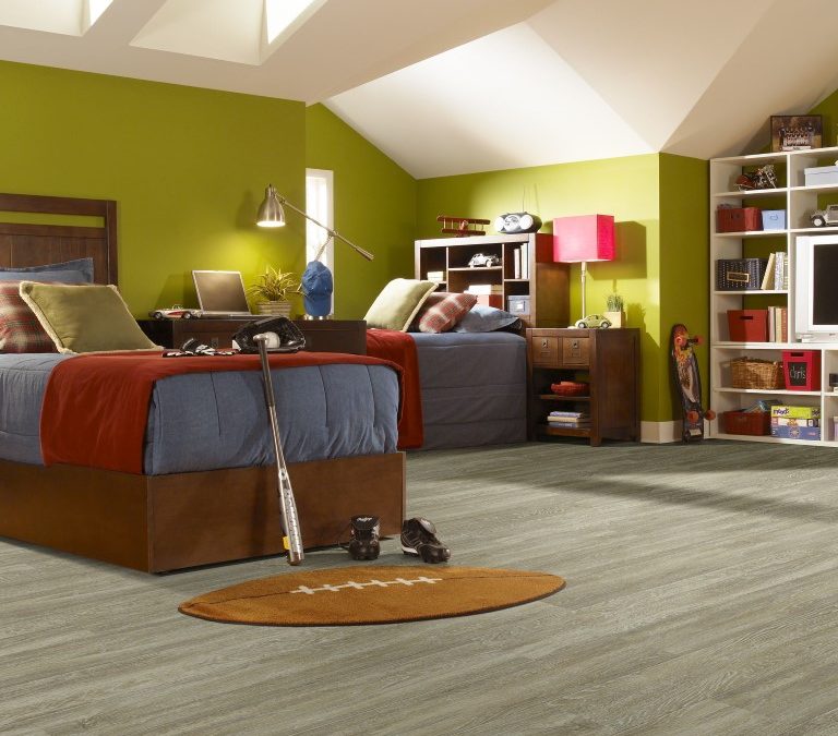 Modern bedroom with vinyl flooring